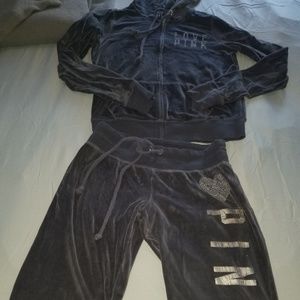 (Vs) pink velour dark blue sweat suit Xs